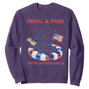 Feral and Free Funny Raccoon 4th of July Sweatshirt 250 Years Of Freedom TS14 Purple Print Your Wear