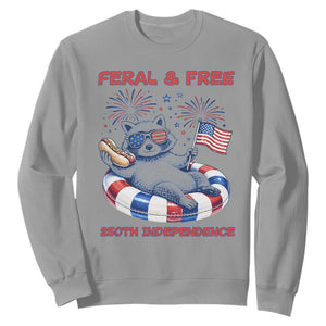 Feral and Free Funny Raccoon 4th of July Sweatshirt 250 Years Of Freedom TS14 Sport Gray Print Your Wear