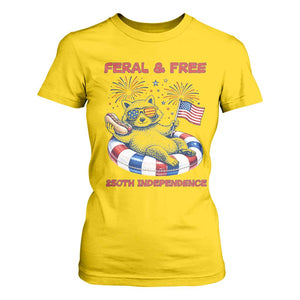 Feral and Free Funny Raccoon 4th of July T Shirt For Women 250 Years Of Freedom TS14 Daisy Print Your Wear