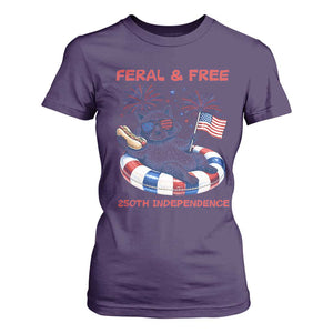 Feral and Free Funny Raccoon 4th of July T Shirt For Women 250 Years Of Freedom TS14 Purple Print Your Wear