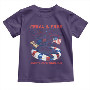 Feral and Free Funny Raccoon 4th of July Toddler T Shirt 250 Years Of Freedom TS14 Purple Print Your Wear
