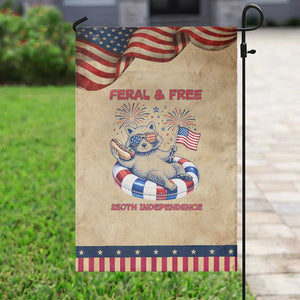 Feral and Free Funny Raccoon 4th of July Patriotic Garden Flag 250 Years Of Freedom TS14 Vintage Rustic Tan Navy Print Your Wear