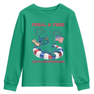 Feral and Free Funny Raccoon 4th of July Youth Sweatshirt 250 Years Of Freedom TS14 Irish Green Print Your Wear