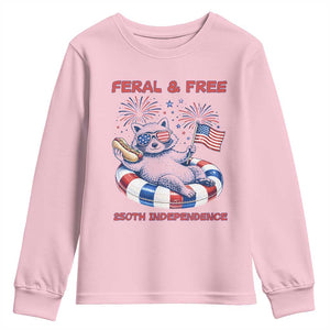 Feral and Free Funny Raccoon 4th of July Youth Sweatshirt 250 Years Of Freedom TS14 Light Pink Print Your Wear