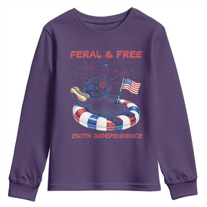 Feral and Free Funny Raccoon 4th of July Youth Sweatshirt 250 Years Of Freedom TS14 Purple Print Your Wear