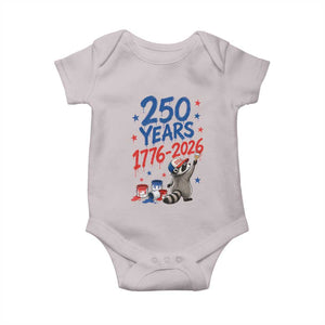 250th Anniversary USA Baby Onesie Patriotic Raccoon American Flag 4th of July TS14 Ice Gray Print Your Wear