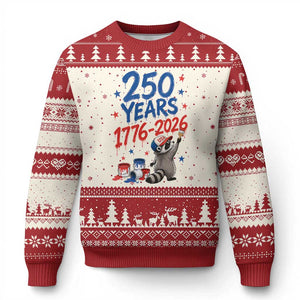 250th Anniversary USA Ugly Christmas Sweater Patriotic Raccoon American Flag 4th of July TS14 Beige Red Print Your Wear
