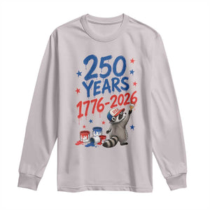 250th Anniversary USA Long Sleeve Shirt Patriotic Raccoon American Flag 4th of July TS14 Ice Gray Print Your Wear