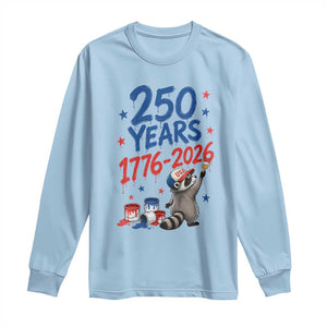 250th Anniversary USA Long Sleeve Shirt Patriotic Raccoon American Flag 4th of July TS14 Light Blue Print Your Wear