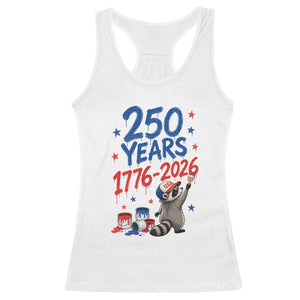 250th Anniversary USA Racerback Tank Top Patriotic Raccoon American Flag 4th of July TS14 White Print Your Wear