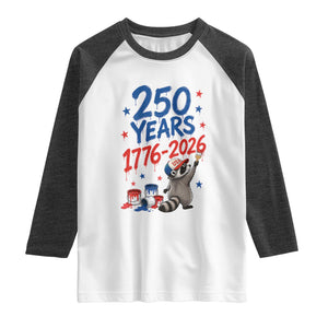250th Anniversary USA Raglan Shirt Patriotic Raccoon American Flag 4th of July TS14 White Heather Charcoal Print Your Wear
