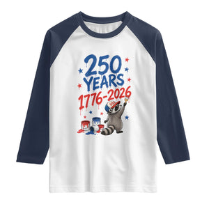 250th Anniversary USA Raglan Shirt Patriotic Raccoon American Flag 4th of July TS14 White Navy Print Your Wear