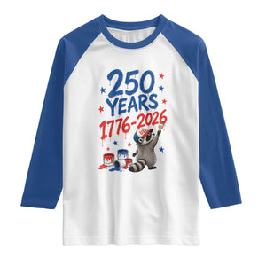 250th Anniversary USA Raglan Shirt Patriotic Raccoon American Flag 4th of July TS14 White Royal Print Your Wear