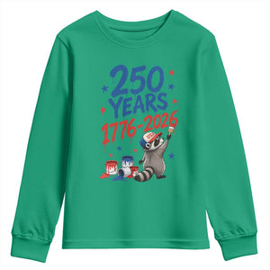 250th Anniversary USA Youth Sweatshirt Patriotic Raccoon American Flag 4th of July TS14 Irish Green Print Your Wear