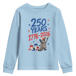 250th Anniversary USA Youth Sweatshirt Patriotic Raccoon American Flag 4th of July TS14 Light Blue Print Your Wear
