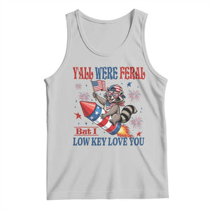 Y'all were Feral But I Low Key Love You Tank Top Raccoon Cute Teacher 4th of July