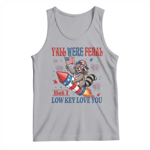 Y'all were Feral But I Low Key Love You Tank Top Raccoon Cute Teacher 4th of July