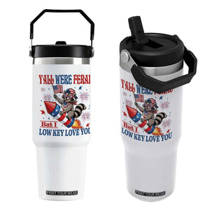 Y'all were Feral But I Low Key Love You Flip Straw Tumbler Raccoon Cute Teacher 4th of July TS14 One Size: 30 oz White Print Your Wear