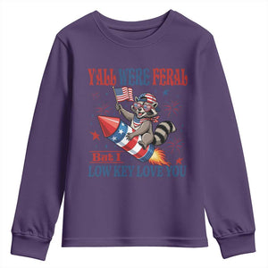 Y'all were Feral But I Low Key Love You Youth Sweatshirt Raccoon Cute Teacher 4th of July