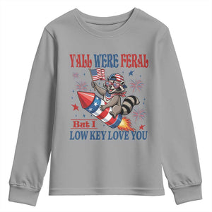 Y'all were Feral But I Low Key Love You Youth Sweatshirt Raccoon Cute Teacher 4th of July