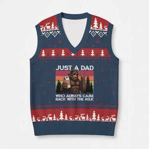 Just a Dad Who Always Came Back with The Milk V-Neck Knit Sweater Vest Funny Father's Day Gift