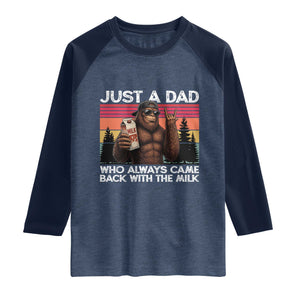 Just a Dad Who Always Came Back with The Milk Raglan Shirt Funny Father's Day Gift TS14 Heather Denim Navy Print Your Wear