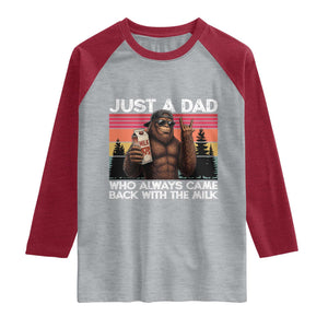 Just a Dad Who Always Came Back with The Milk Raglan Shirt Funny Father's Day Gift TS14 Heather Gray Heather Red Print Your Wear