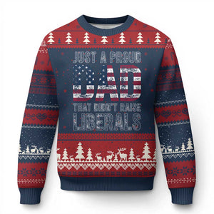 Just A Proud Dad that Didn't Raise Liberals Ugly Christmas Sweater Funny Father's Day 4th of July TS14 Navy Red Print Your Wear