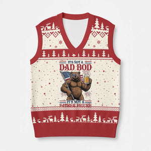 It's Not A Dad BOD It's A Father Figure V-Neck Knit Sweater Vest Dad Bear Drinking Beer 4th of July TS14 Beige Red Print Your Wear