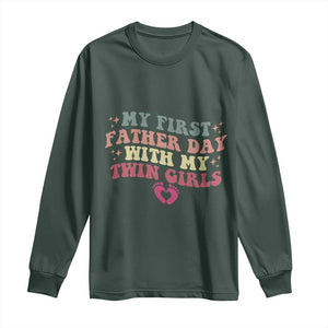 My First Fathers Day With Twin Girls Long Sleeve Shirt Funny New Dad Gift TS14 Dark Forest Green Print Your Wear