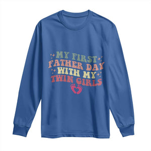 My First Fathers Day With Twin Girls Long Sleeve Shirt Funny New Dad Gift TS14 Royal Blue Print Your Wear