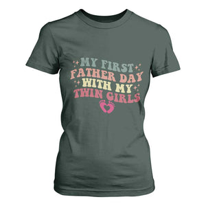 My First Fathers Day With Twin Girls T Shirt For Women Funny New Dad Gift