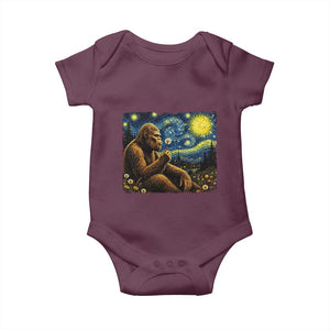 Bigfoot Blowing Dandelion Starry Night Baby Onesie Cryptid Mythical Creature National Park Monster Gift TS14 Maroon Print Your Wear