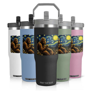 Bigfoot Blowing Dandelion Starry Night Flip Straw Tumbler Cryptid Mythical Creature National Park Monster Gift TS14 Print Your Wear