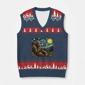 Bigfoot Blowing Dandelion Starry Night V-Neck Knit Sweater Vest Cryptid Mythical Creature National Park Monster Gift TS14 Navy Red Print Your Wear
