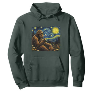 Bigfoot Blowing Dandelion Starry Night Hoodie Cryptid Mythical Creature National Park Monster Gift TS14 Dark Forest Green Print Your Wear