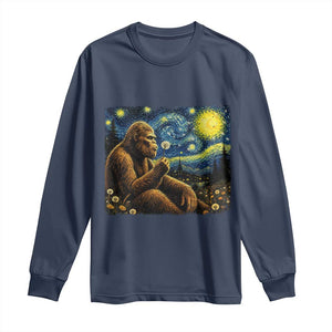 Bigfoot Blowing Dandelion Starry Night Long Sleeve Shirt Cryptid Mythical Creature National Park Monster Gift TS14 Navy Print Your Wear
