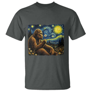 Bigfoot Blowing Dandelion Starry Night T Shirt Cryptid Mythical Creature National Park Monster Gift TS14 Dark Heather Print Your Wear