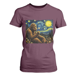 Bigfoot Blowing Dandelion Starry Night T Shirt For Women Cryptid Mythical Creature National Park Monster Gift TS14 Maroon Print Your Wear