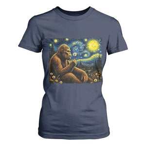 Bigfoot Blowing Dandelion Starry Night T Shirt For Women Cryptid Mythical Creature National Park Monster Gift TS14 Navy Print Your Wear