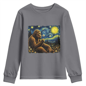 Bigfoot Blowing Dandelion Starry Night Youth Sweatshirt Cryptid Mythical Creature National Park Monster Gift TS14 Charcoal Print Your Wear