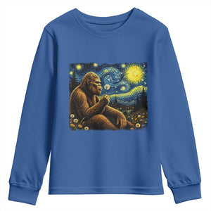 Bigfoot Blowing Dandelion Starry Night Youth Sweatshirt Cryptid Mythical Creature National Park Monster Gift TS14 Royal Blue Print Your Wear
