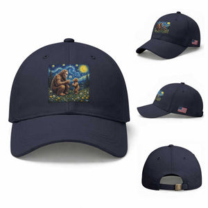 Bigfoot Blowing Dandelion Starry Night Baseball Cap Sasquatch Dad Fathers Day Father Son Matching TS14 Baseball Cap Universal Fit Navy Print Your Wear