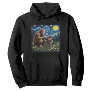 Bigfoot Blowing Dandelion Starry Night Hoodie Sasquatch Dad Fathers Day Father Son Matching TS14 Black Print Your Wear