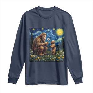 Bigfoot Blowing Dandelion Starry Night Long Sleeve Shirt Sasquatch Dad Fathers Day Father Son Matching TS14 Navy Print Your Wear