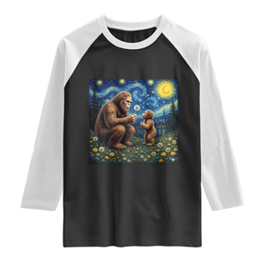 Bigfoot Blowing Dandelion Starry Night Raglan Shirt Sasquatch Dad Fathers Day Father Son Matching TS14 Black White Print Your Wear