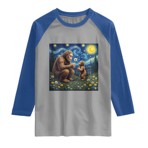 Bigfoot Blowing Dandelion Starry Night Raglan Shirt Sasquatch Dad Fathers Day Father Son Matching TS14 Sport Gray Royal Print Your Wear