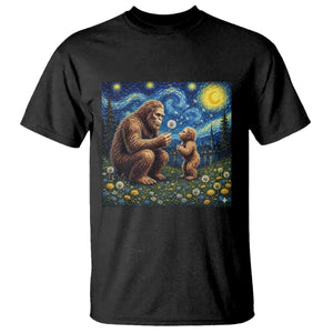 Bigfoot Blowing Dandelion Starry Night T Shirt Sasquatch Dad Fathers Day Father Son Matching TS14 Black Print Your Wear