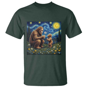 Bigfoot Blowing Dandelion Starry Night T Shirt Sasquatch Dad Fathers Day Father Son Matching TS14 Dark Forest Green Print Your Wear