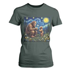 Bigfoot Blowing Dandelion Starry Night T Shirt For Women Sasquatch Dad Fathers Day Father Son Matching TS14 Dark Forest Green Print Your Wear